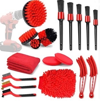 18 Pcs Red Color Car Cleaning Brush Set PP Fiber Material