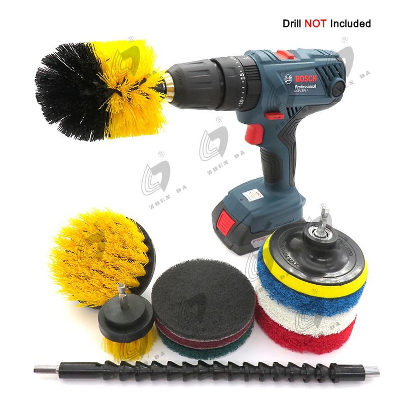 11pcs Electric Drill Cleaning Brush Kit For Floor Carpet And Car Wash