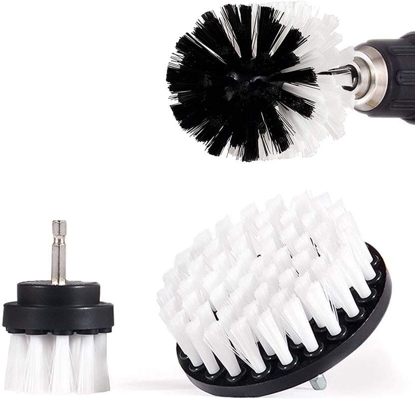 Scrubber Drill Attachment Cleaning Brush 3 Pc Set, White Soft Bristle For 1/4 In Power Drill