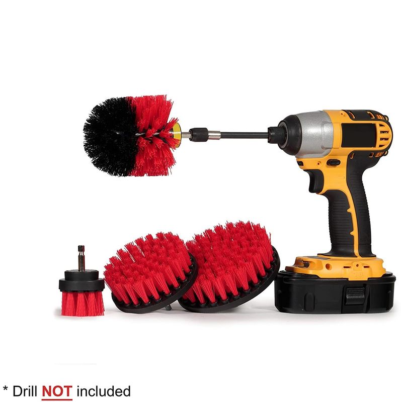 PP Red Extrusion Molding Electric Drill Brush Kit 5Pieces Sweeping Rotating